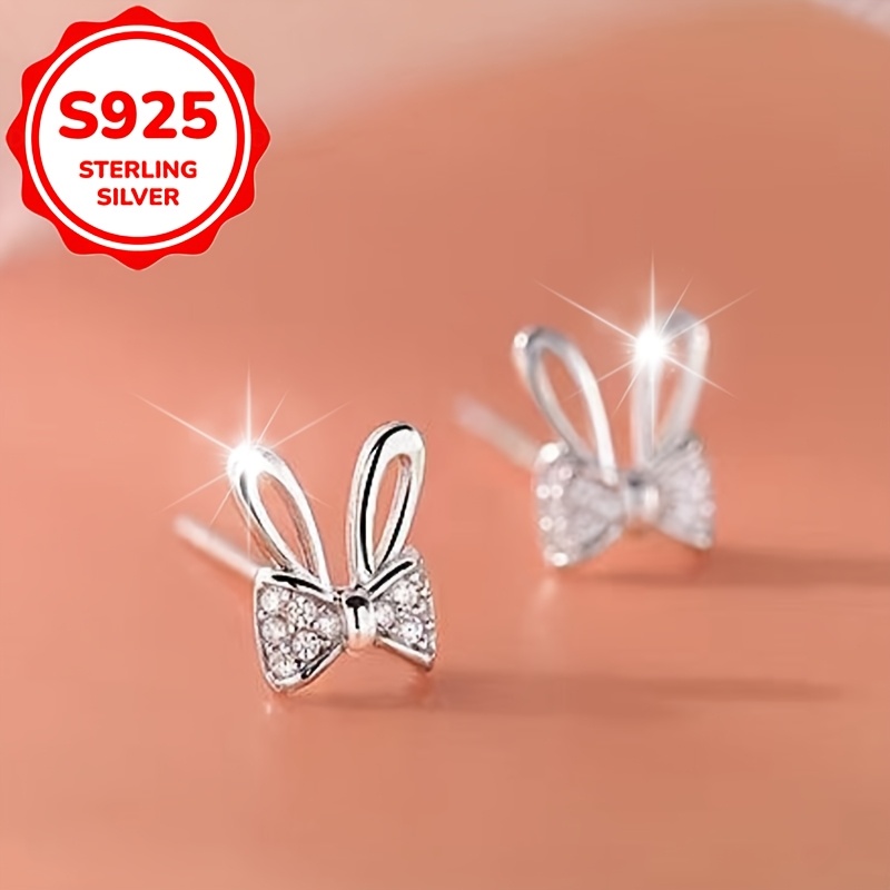 Women's S925 Silver Bunny Stud Earrings for Ear Hole Care